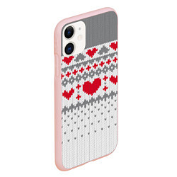 Чехол iPhone 11 матовый Узор с сердечками, цвет: 3D-светло-розовый — фото 2