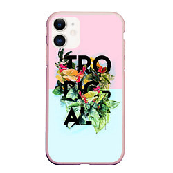 Чехол iPhone 11 матовый Tropical Art, цвет: 3D-светло-розовый
