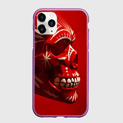 Чехол iPhone 11 Pro матовый Красный череп, цвет: 3D-фиолетовый