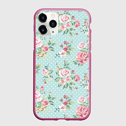 Чехол iPhone 11 Pro матовый Цветы ретро 1, цвет: 3D-малиновый