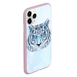 Чехол iPhone 11 Pro матовый Расписная голова тигра, цвет: 3D-розовый — фото 2