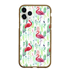 Чехол iPhone 11 Pro матовый Цветы и бабочки 2, цвет: 3D-коричневый