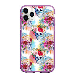 Чехол iPhone 11 Pro матовый Цветы и бабочки 5, цвет: 3D-фиолетовый