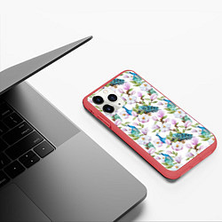Чехол iPhone 11 Pro матовый Цветы и бабочки 6, цвет: 3D-красный — фото 2