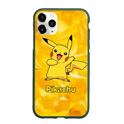 Чехол iPhone 11 Pro матовый Pikachu, цвет: 3D-темно-зеленый