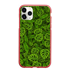 Чехол iPhone 11 Pro матовый Тропические листья, цвет: 3D-красный