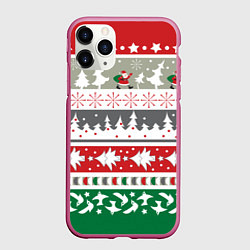 Чехол iPhone 11 Pro матовый Новогодний орнамент, цвет: 3D-малиновый