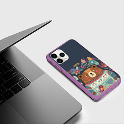 Чехол iPhone 11 Pro матовый Осенний медведь, цвет: 3D-фиолетовый — фото 2