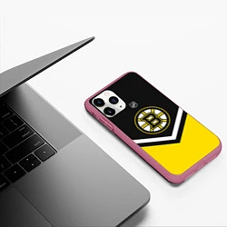 Чехол iPhone 11 Pro матовый NHL: Boston Bruins, цвет: 3D-малиновый — фото 2