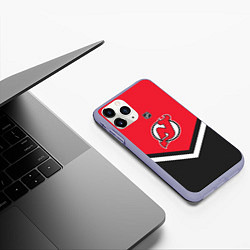 Чехол iPhone 11 Pro матовый NHL: New Jersey Devils, цвет: 3D-светло-сиреневый — фото 2