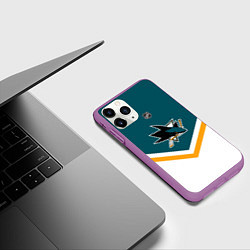 Чехол iPhone 11 Pro матовый NHL: San Jose Sharks, цвет: 3D-фиолетовый — фото 2