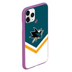 Чехол iPhone 11 Pro матовый NHL: San Jose Sharks, цвет: 3D-фиолетовый — фото 2
