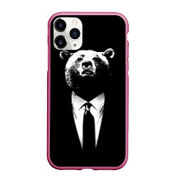 Чехол iPhone 11 Pro матовый Медведь бизнесмен, цвет: 3D-малиновый