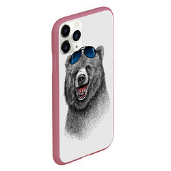 Чехол iPhone 11 Pro матовый Счастливый медведь, цвет: 3D-малиновый — фото 2