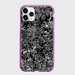 Чехол iPhone 11 Pro матовый Монстры черно-белый паттерн, цвет: 3D-фиолетовый