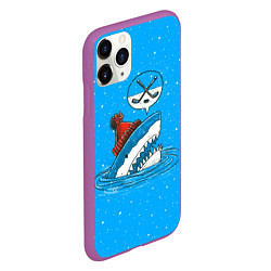Чехол iPhone 11 Pro матовый Акула хоккейный фанат, цвет: 3D-фиолетовый — фото 2
