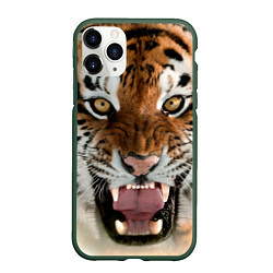 Чехол iPhone 11 Pro матовый Свирепый тигр, цвет: 3D-темно-зеленый
