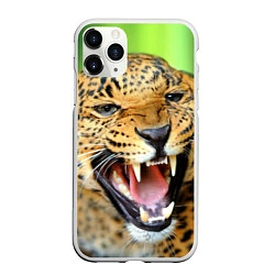 Чехол iPhone 11 Pro матовый Свирепый леопард, цвет: 3D-белый