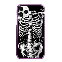 Чехол iPhone 11 Pro матовый Floral Skeleton, цвет: 3D-фиолетовый