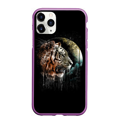 Чехол iPhone 11 Pro матовый Космический тигр, цвет: 3D-фиолетовый