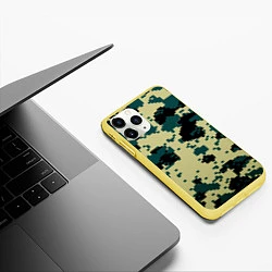 Чехол iPhone 11 Pro матовый Камуфляж пиксельный: зеленый/черный, цвет: 3D-желтый — фото 2