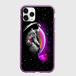 Чехол iPhone 11 Pro матовый Космический кот, цвет: 3D-фиолетовый