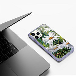 Чехол iPhone 11 Pro матовый Ромашки, цвет: 3D-светло-сиреневый — фото 2