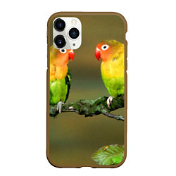 Чехол iPhone 11 Pro матовый Два попугая, цвет: 3D-коричневый