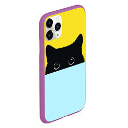 Чехол iPhone 11 Pro матовый Черный кот выглядывает, цвет: 3D-фиолетовый — фото 2