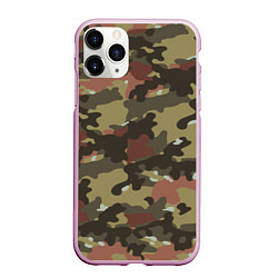 Чехол iPhone 11 Pro матовый Камуфляж: коричневый/хаки, цвет: 3D-розовый