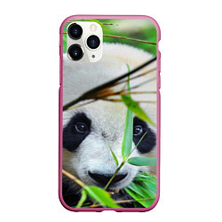 Чехол iPhone 11 Pro матовый Панда в лесу, цвет: 3D-малиновый
