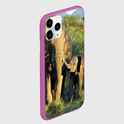 Чехол iPhone 11 Pro матовый Семья слонов в природе, цвет: 3D-фиолетовый — фото 2