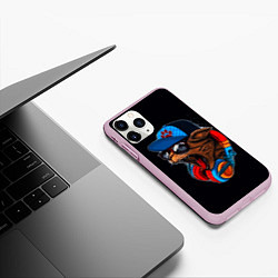 Чехол iPhone 11 Pro матовый Кот диджей тусовщик хипстер, цвет: 3D-розовый — фото 2