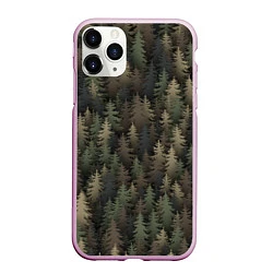 Чехол iPhone 11 Pro матовый Лесной камуфляж, цвет: 3D-розовый