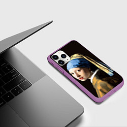 Чехол iPhone 11 Pro матовый Девушка с жемчужной сережкой, цвет: 3D-фиолетовый — фото 2