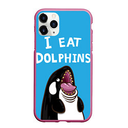 Чехол iPhone 11 Pro матовый I eat dolphins, цвет: 3D-малиновый