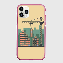Чехол iPhone 11 Pro матовый Стройка, цвет: 3D-малиновый