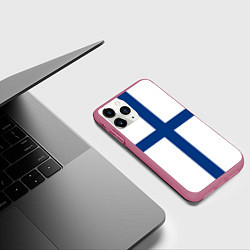Чехол iPhone 11 Pro матовый Флаг Финляндии, цвет: 3D-малиновый — фото 2