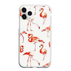 Чехол iPhone 11 Pro матовый Оранжевые фламинго, цвет: 3D-белый