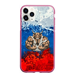 Чехол iPhone 11 Pro матовый Бык триколор, цвет: 3D-малиновый