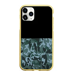 Чехол iPhone 11 Pro матовый Камуфляж: черный/синий, цвет: 3D-желтый