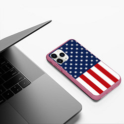 Чехол iPhone 11 Pro матовый Флаг США, цвет: 3D-малиновый — фото 2