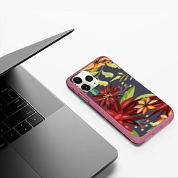 Чехол iPhone 11 Pro матовый Цветочки, цвет: 3D-малиновый — фото 2
