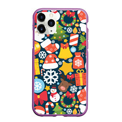 Чехол iPhone 11 Pro матовый Новогодний набор, цвет: 3D-фиолетовый