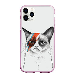 Чехол iPhone 11 Pro матовый David Bowie: Grumpy cat, цвет: 3D-розовый