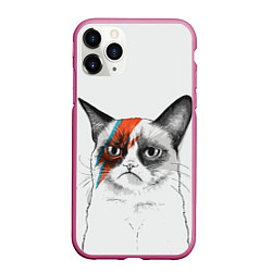 Чехол iPhone 11 Pro матовый David Bowie: Grumpy cat, цвет: 3D-малиновый