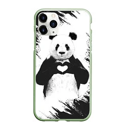 Чехол iPhone 11 Pro матовый Panda Love, цвет: 3D-салатовый