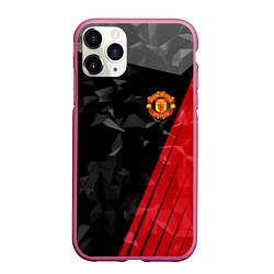 Чехол iPhone 11 Pro матовый FC Manchester United: Abstract, цвет: 3D-малиновый