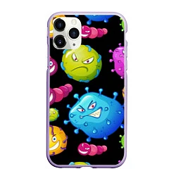 Чехол iPhone 11 Pro матовый Веселые микробы, цвет: 3D-светло-сиреневый