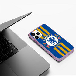 Чехол iPhone 11 Pro матовый FC Chelsea: Gold Lines, цвет: 3D-сиреневый — фото 2